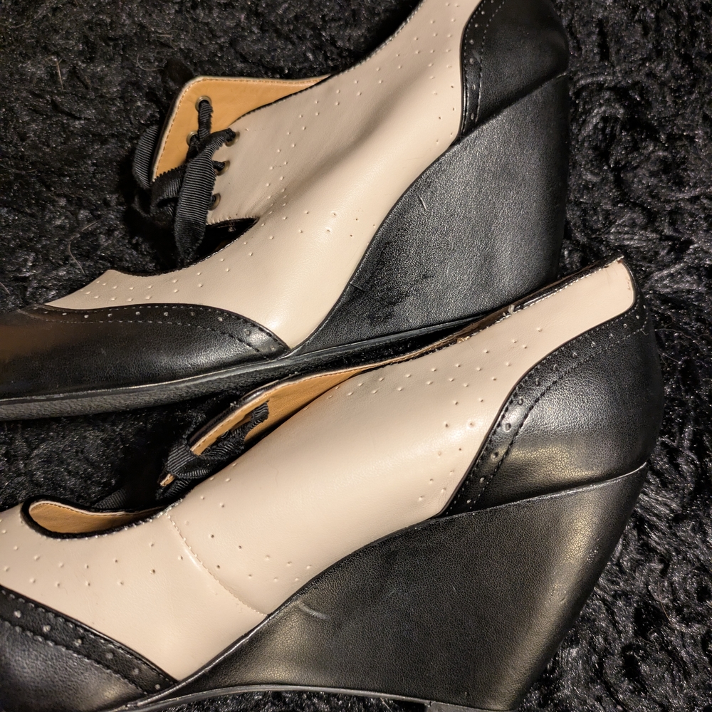 Elegant Black and Cream Women's Wedge Shoes